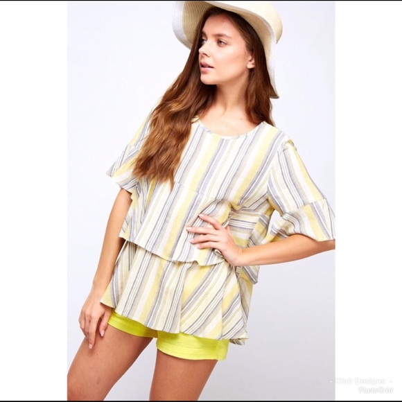 Yellow Striped Ruffle Top - Picture 3 of 7